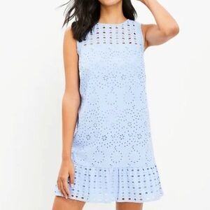 LOFT Pretty Light Blue Eyelet Lined Mini Dress